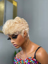 Glueless pixie cut wig with precision-cut bangs, offering a polished and sophisticated style.