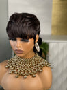 Glueless pixie wig with fringe, a stylish option for framing the face of African American women.