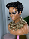 Short glueless spiky pixie wig for African American women, offering a bold and stylish look.