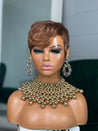 Glueless tapered pixie wig tailored for African American women, featuring a chic tapered cut.