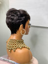 Glueless pixie cut wig with precision-cut bangs, offering a polished and sophisticated style.