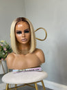 Blunt cut glueless bob wig with a natural density and shine.