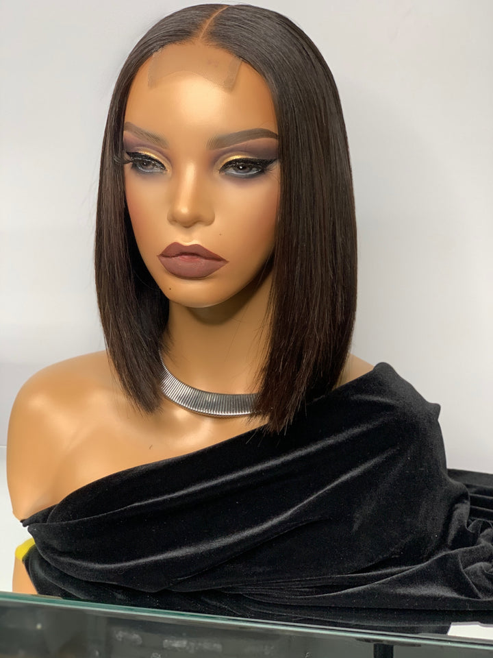 Middle-part bob wig with a sleek, polished look and no glue required