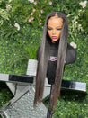 Black glueless yaki straight wig emulating relaxed natural hair