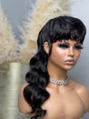 Glueless layered mullet wig in black hair, providing a stylish and modern look for Black women.