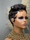 Glueless brunette pixie wig, offering a deep, natural shade for African American women.