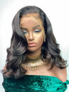 Black glueless mid length  wig for a playful, tousled style